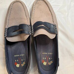 Mens 8 M Cole Haan Nantucket Slip On Penny Loafers Gray Canvas Blue Leather
